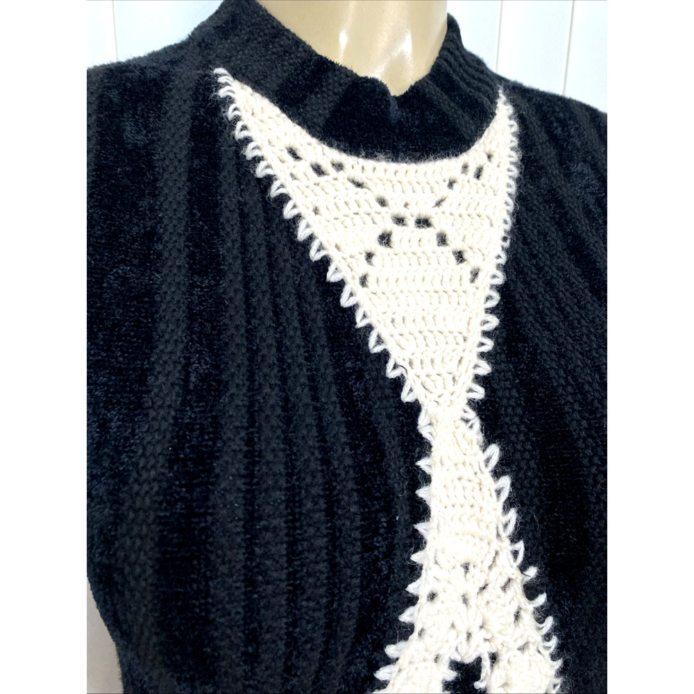 Thakoon Collective Crochet Sleeveless Sweater Top Knit Black Cream Velve… - Picture 10 of 10